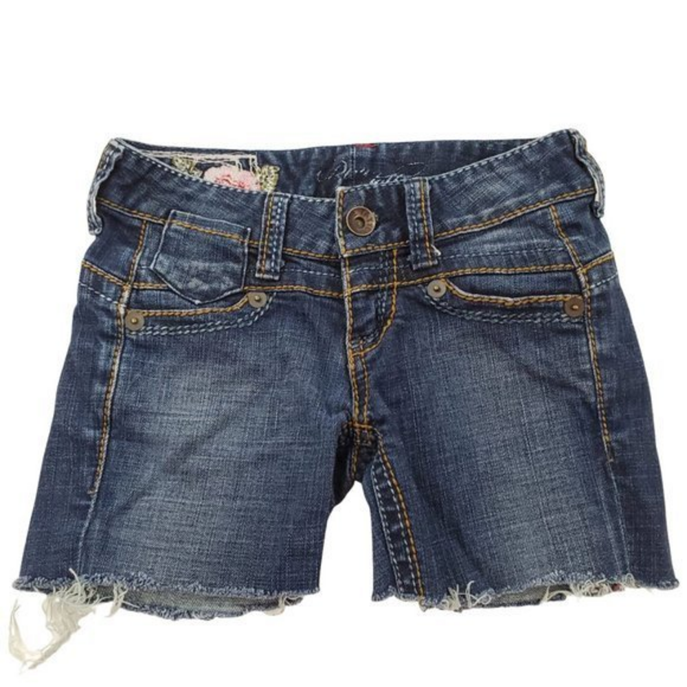 Blue Tattoo‎ Jean Shorts 24 Cut Off Embroidered Den